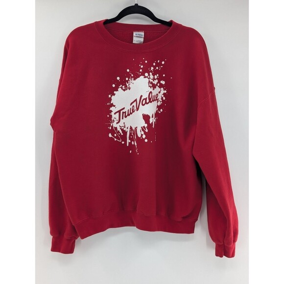 True Value Vintage Paint Splatter Red Gildan Heavy Crewneck Sweatshirt Size XL - Picture 2 of 7